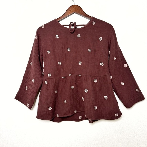 Madewell Embroidered Lightspun Peplum Open-Back Top size XS NWT $88 - Picture 2 of 9
